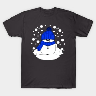 Cheeky Christmas Snowman with Royal Blue Hat and Scarf T-Shirt